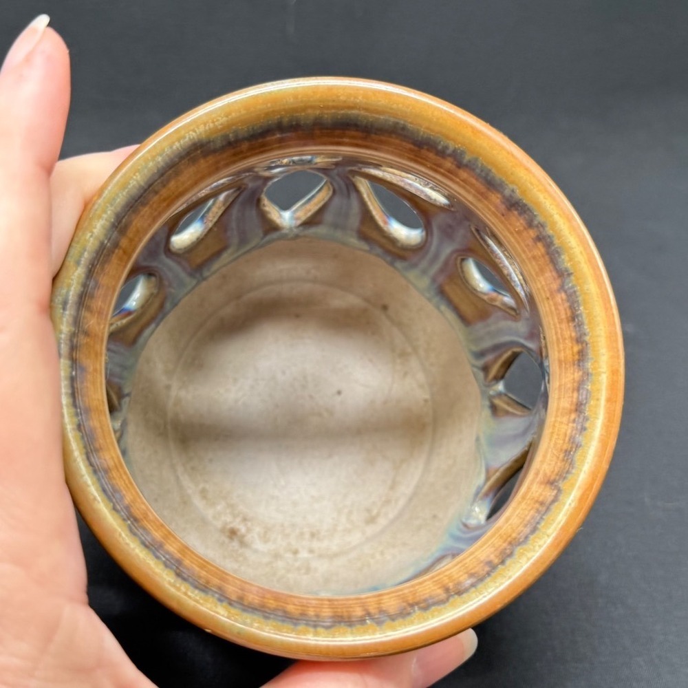 Studio Pottery Signed Drip Glaze Cutout Stoneware Candle Holder Lantern - Picture 6 of 7